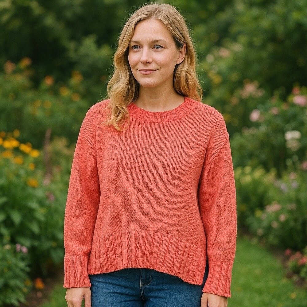 NEW J. Crew Marina Sweater Textured Cotton‎ Blend Color Sunfire Coral Coastal S